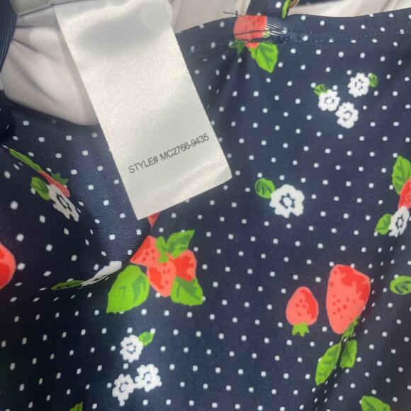 ModCloth Small The Brandy Underwire One-Piece Swimsuit Blue Strawberry Print - Picture 12 of 13